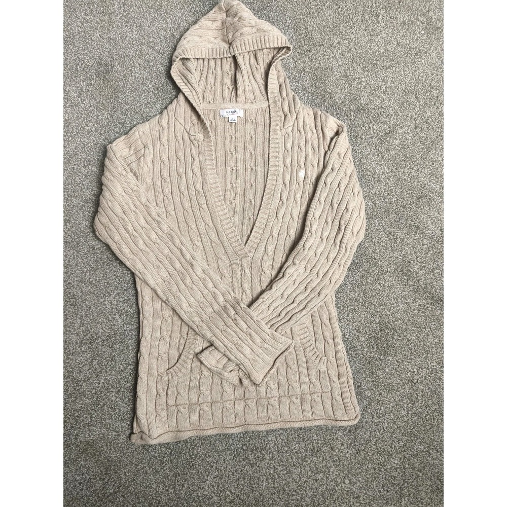 Vintage Old Navy Cable Knit Hoodie Sweater Oatmeal cozy womens large